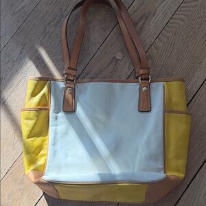 Coach Yellow and Cream Leather Tote Very Rare